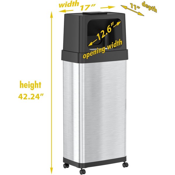 24 gal Rectangular Trash Can, Silver, Stainless Steel