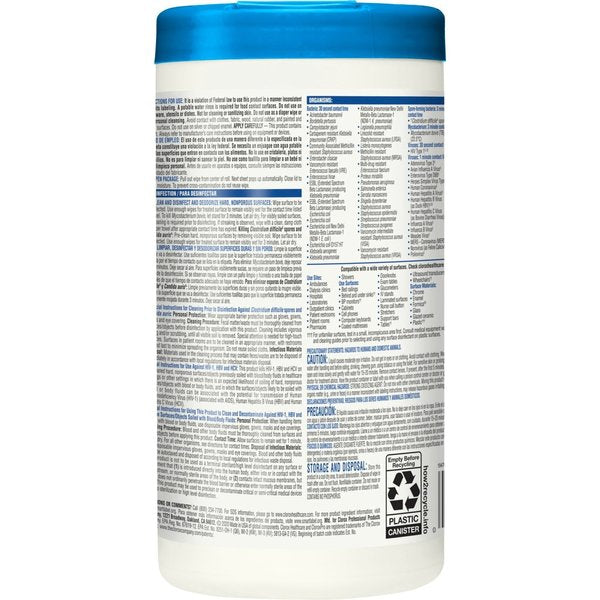 Germicidal Disinfecting Wipes, White, Canister, Hard, Non Porous Surfaces, 70 Wipes, Unscented