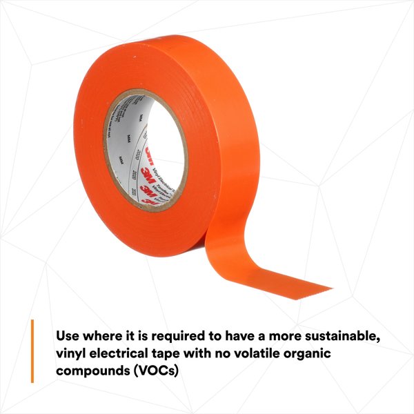 Elec Tape, 60 ft Lx3/4 in W, 6 mil, Orange