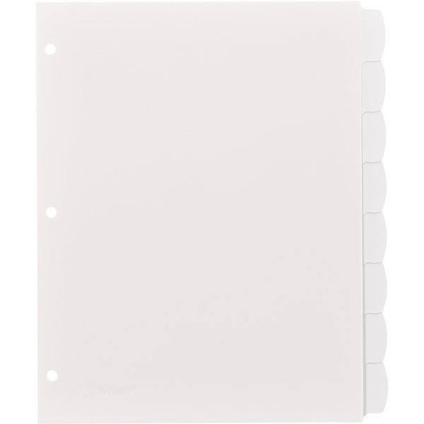 AveryÂ® Big Tabâ¢ Write & Erase Durable Plastic Dividers 16371, 8 White Tabs, 1 Set