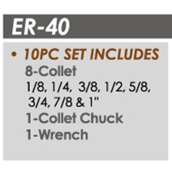 R8 10 Piece ER-40 Spring Collet Chuck Set