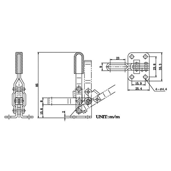 Vertical Flanged Base U-Bar Toggle Clamp - 110 lbs Holding Pressure