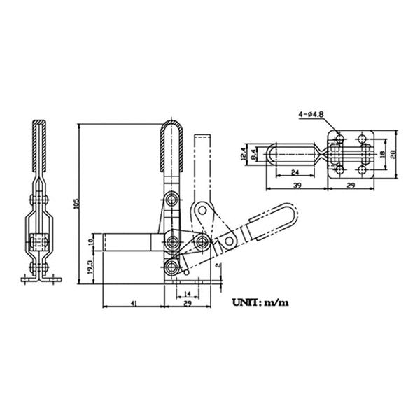 Vertical Flanged Base U-Bar Toggle Clamp 220 lbs Holding Pressure