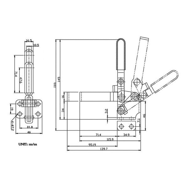 Vertical Flanged Base U-Bar Toggle Clamp - 500 lbs Holding Pressure