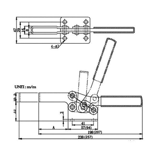 Horizontal U Bar Flanged Base Toggle Clamp With 500 lbs Capacity