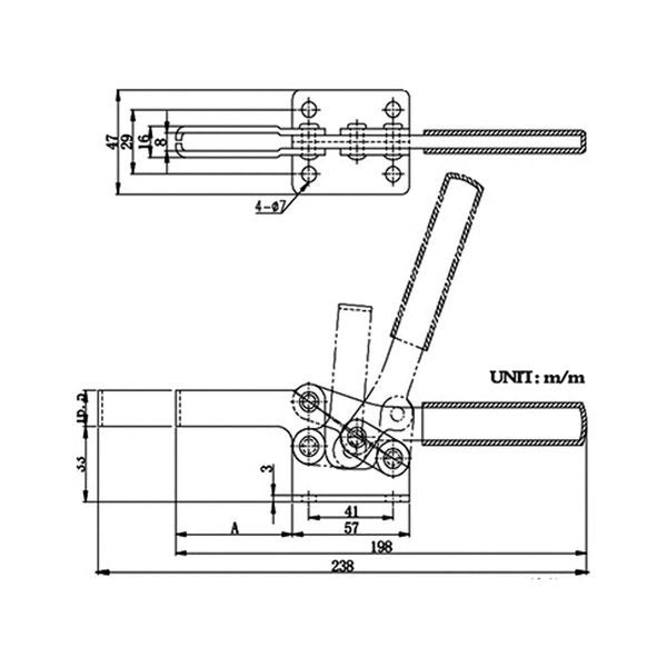 Horizontal Long U-Bar Flanged Base Toggle Clamp 500 lbs Capacity