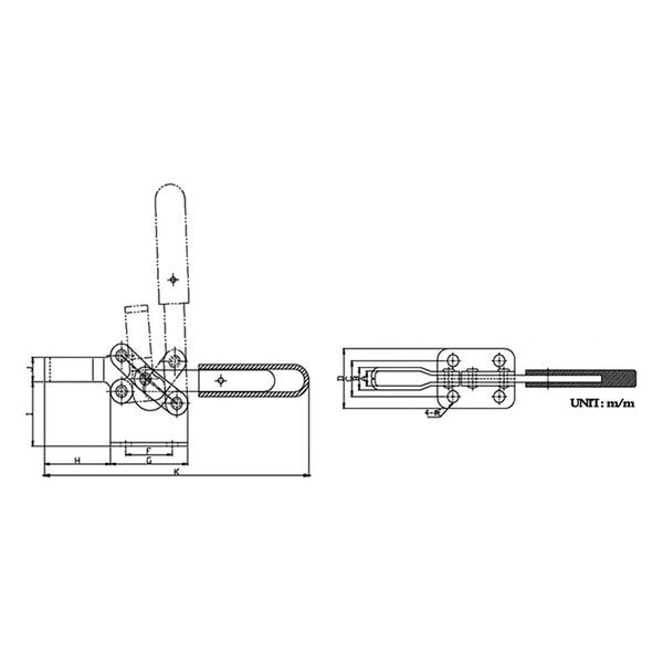 Horizontal Solid  U-Bar Flanged Base Toggle Clamp - 880 lbs Capacity