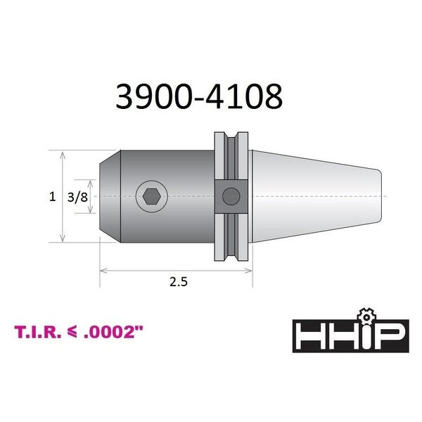 3/8 X CAT40 V-Flange End Mill Holder With 2.5 Gage Depth