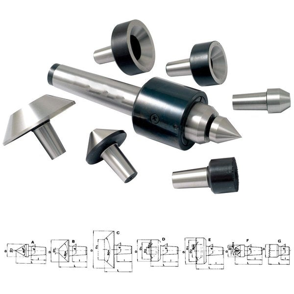 MT2 7 Piece Interchangeable Bull Nose Live Center Set