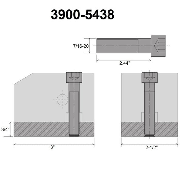 KDK-100/KDK-0 Style T-Nut Blank 3/4 X 2-1/2 X 3 Screw 7/16-20 X 62mm