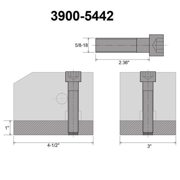 KDK-150 Style T-Nut Blank 1 X 3 X 4-1/2 With Screw 5/8-18 X 60mm