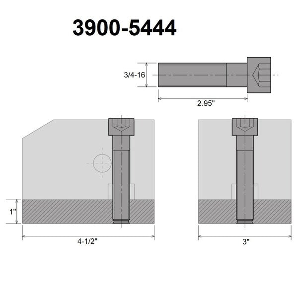 KDK-200 Style T-Nut Blank 1 X 3 X 4-1/2 With Screw 3/4-16 X 75mm