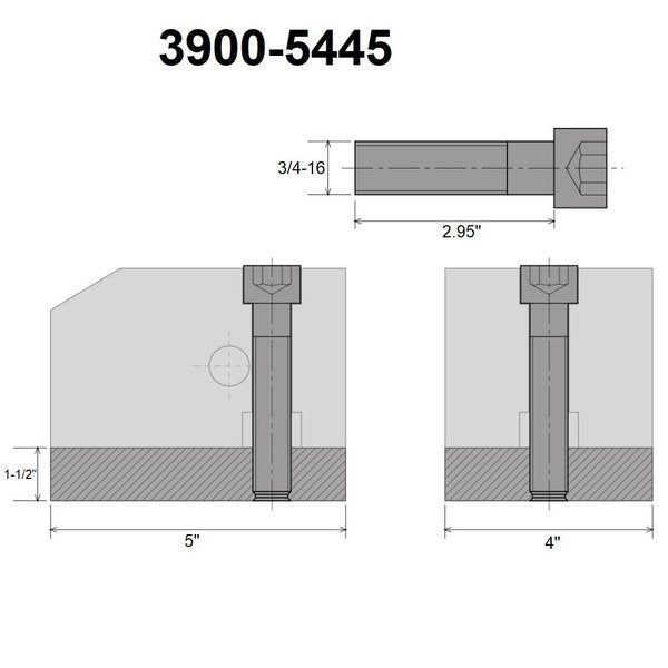 KDK-200 Style T-Nut Blank 1-1/2 X 4  X 5 With Screw 3/4-16 X 90mm