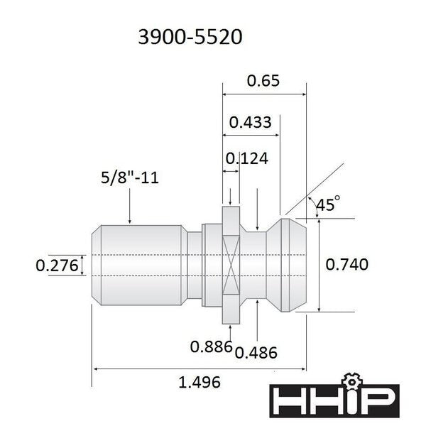 ANSI CAT40 X 45 Degree 5/8-11 Coolant Thru Pull Stud PS11122