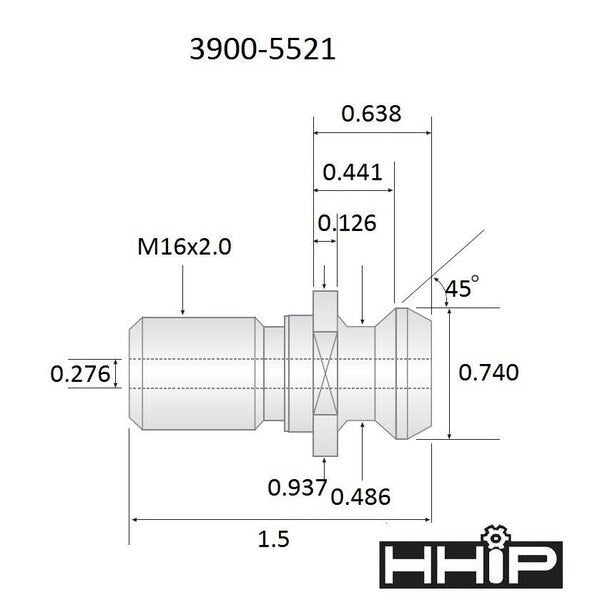 ANSI 1.5 X .74 45 Degree M16 X 2.0 Coolant Thru Retention Knob