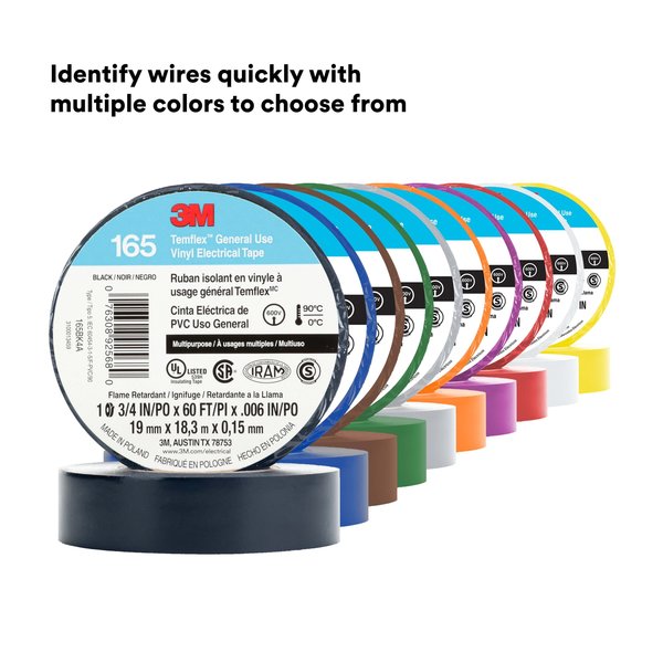 Elec Tape, 60 ft Lx3/4 in W, 6 mil, Red