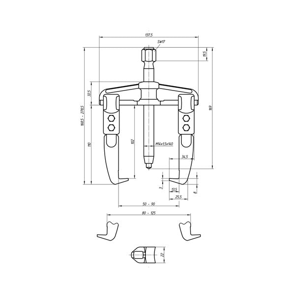 Universal Puller, 2-Arm Pattern, 90x100 M