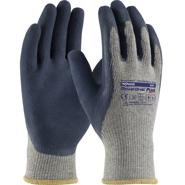 Latex Coated Gloves, Palm Coverage, Blue/Gray, M, 12PK