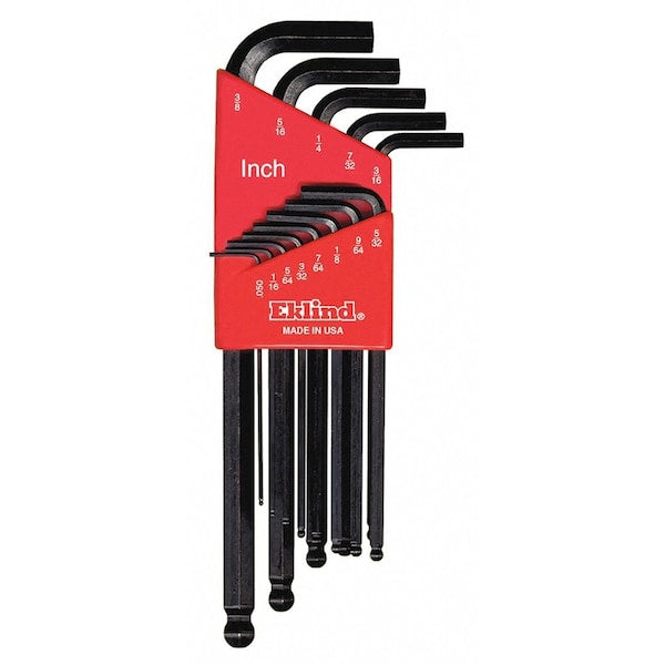 13-Piece Hex Key Set, Ball-Hex-L Shape, SAE, Long, Steel, 2 Tips, Plastic Holder, 13213