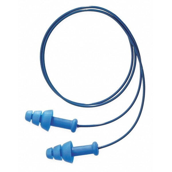 SmartFit Reusable Corded Ear Plugs, Metal Detectable, Flanged Shape, NRR 25 dB, Blue, 100 Pairs