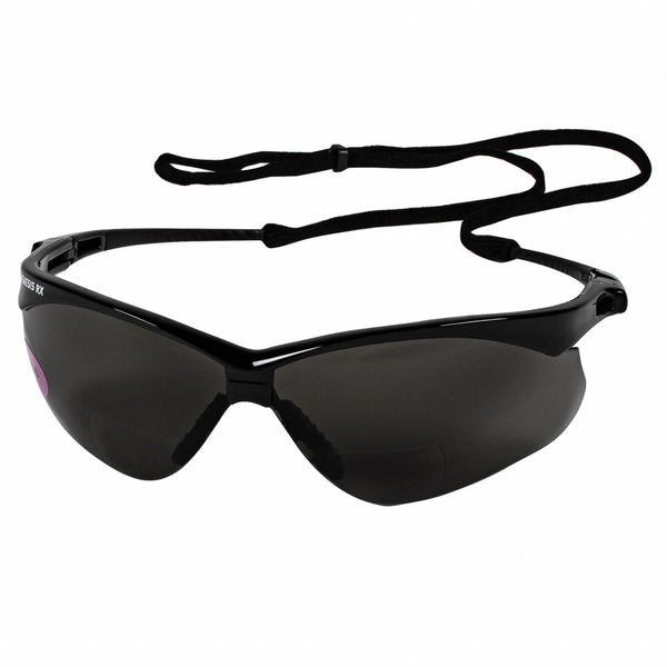 Nemesis Readers Prescription Safety Sunglasses, Diopter: +2.00, Black Frame, Smoke Gray Lens