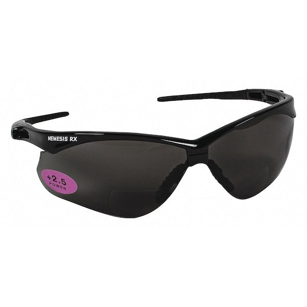 Nemesis Readers Prescription Safety Sunglasses, Diopter: +2.50, Black Frame, Smoke Gray Lens