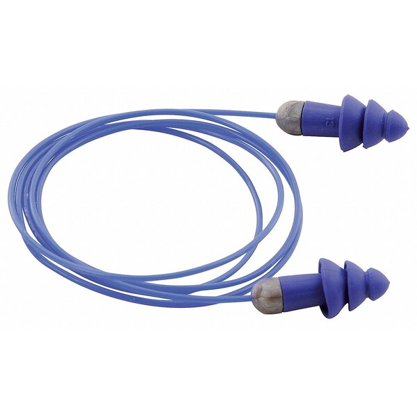 SmartFit Reusable Corded Ear Plugs, Metal Detectable, Flanged Shape, NRR 27 dB, Blue, 50 Pairs