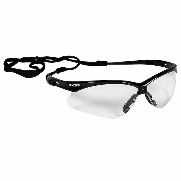 V30 Nemesis Safety Glasses, Anti-Fog, Scratch-Resistant, Wraparound, Black Half-Frame, Clear Lens
