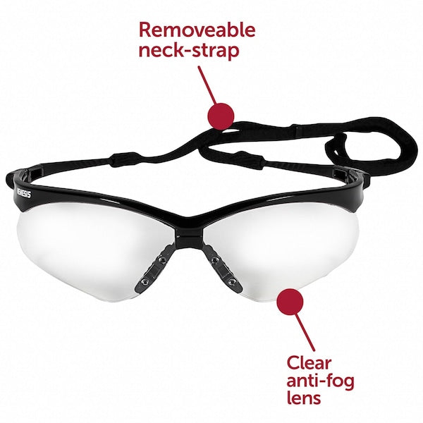 V30 Nemesis Safety Glasses, Anti-Fog, Scratch-Resistant, Wraparound, Black Half-Frame, Clear Lens