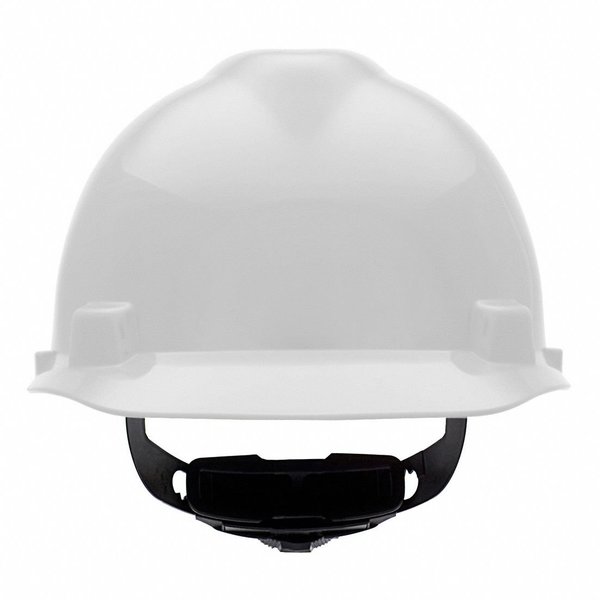 V-Gard Front Brim Hard Hat, Slotted, Type 1, Class E, Fas-Trac Ratchet Suspension, White