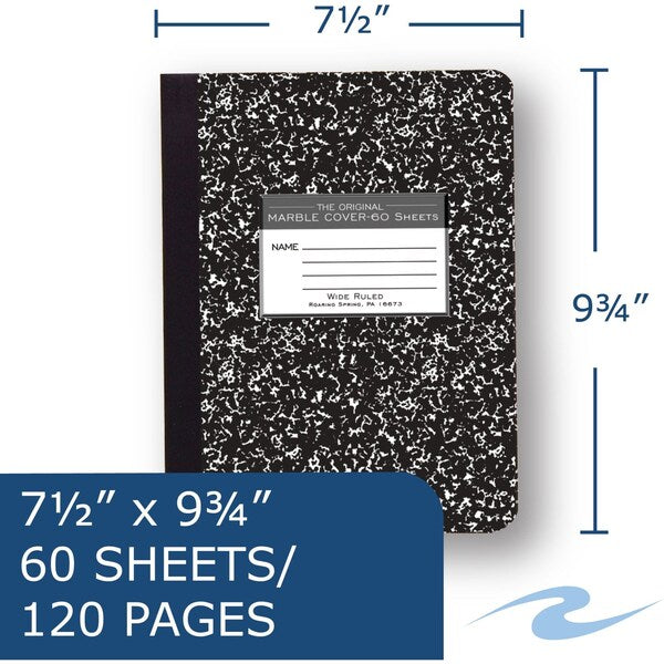 Case of Black Marble Comp Notebooks, Wide Ruled, 60 sht, 15# White Paper, 9.75