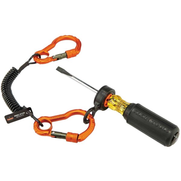 Coiled Lanyard, 4 ft., 2 lb. Weight Capacity, Black/Orange