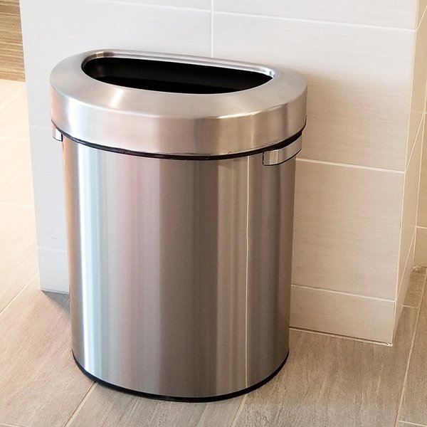 18 gal Round Semi-Round Open Top Trash Can, 18 Gallon, Silver, Stainless Steel
