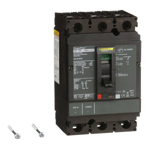 Molded Case Circuit Breaker, 100, 600VAC, 3 Pole, Unit Mount Lug Mounting Style, HD Series
