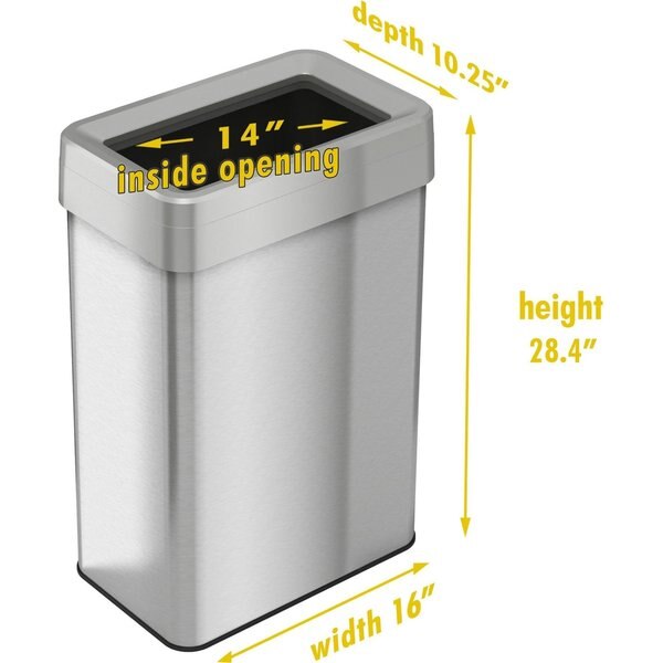 18 gal Rectangular Trash Can, Silver, Stainless Steel