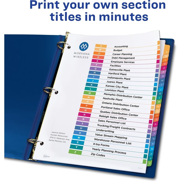 AveryÂ® Ready IndexÂ® Table of Contents Dividers 11125, 26-Tab Set, A-Z