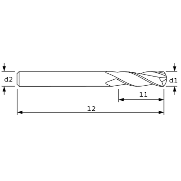 End Mill, XL Ball, 38Hl x3Fl, 1