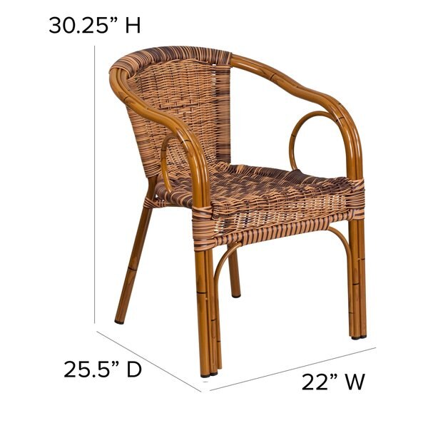 3Pack Brown Rattan Patio Chair with Dark Red Frame