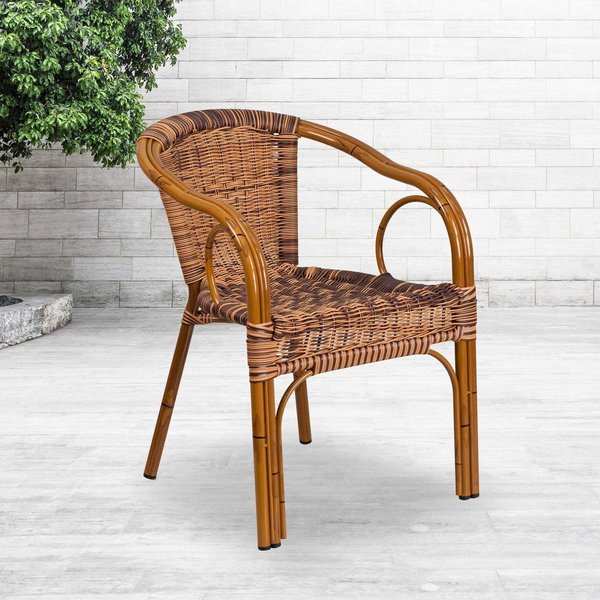 3Pack Brown Rattan Patio Chair with Dark Red Frame