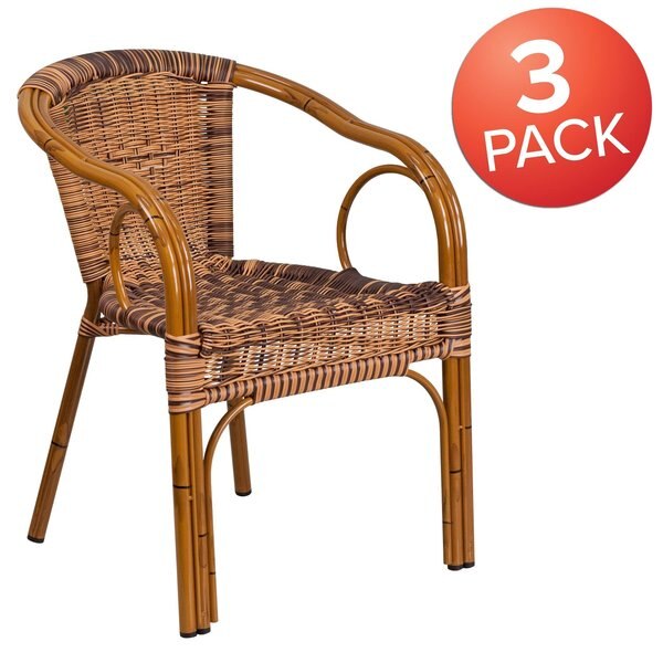 3Pack Brown Rattan Patio Chair with Dark Red Frame