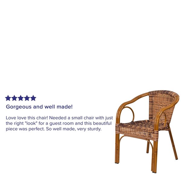 3Pack Brown Rattan Patio Chair with Dark Red Frame