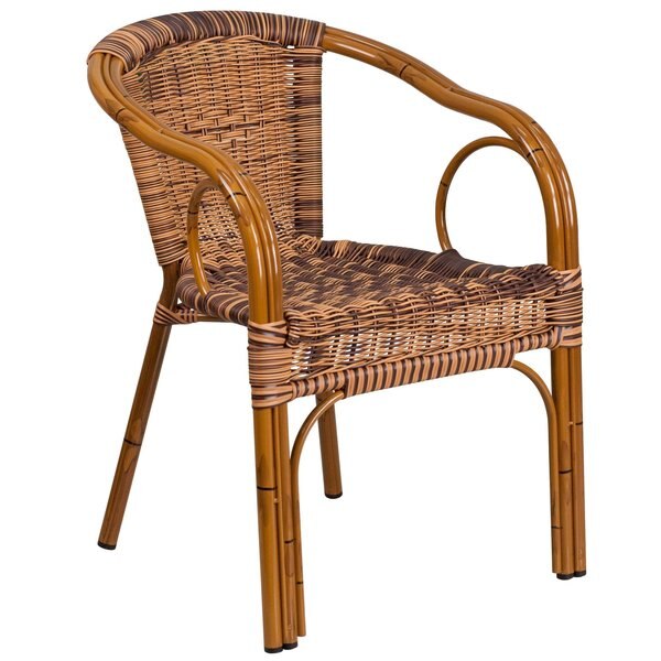 3Pack Brown Rattan Patio Chair with Dark Red Frame