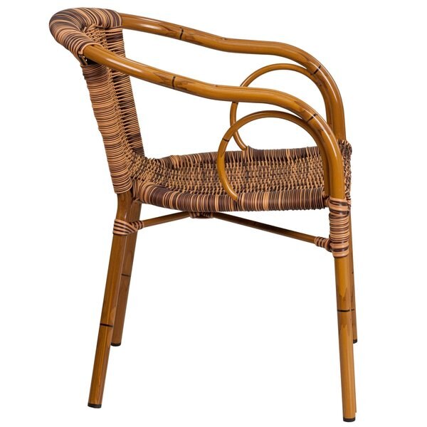 3Pack Brown Rattan Patio Chair with Dark Red Frame