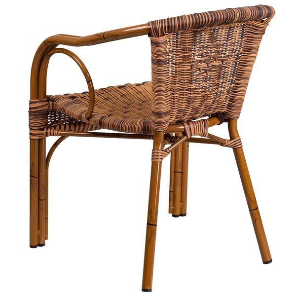 3Pack Brown Rattan Patio Chair with Dark Red Frame