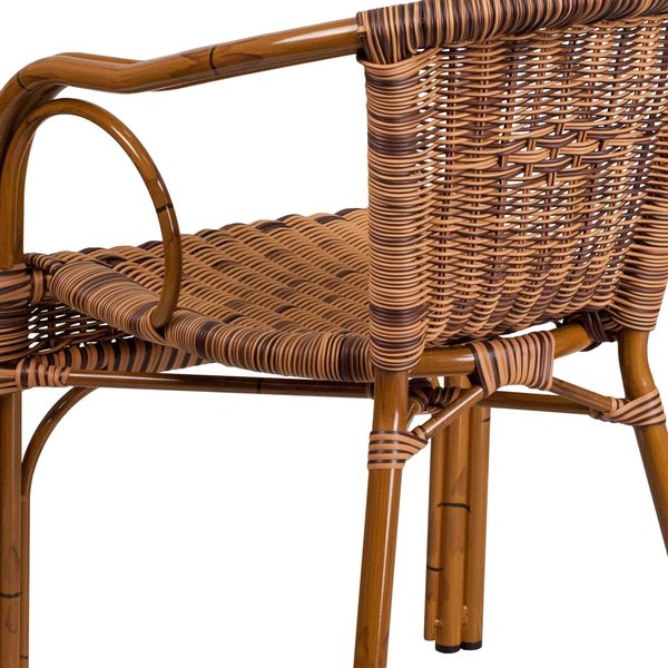 3Pack Brown Rattan Patio Chair with Dark Red Frame