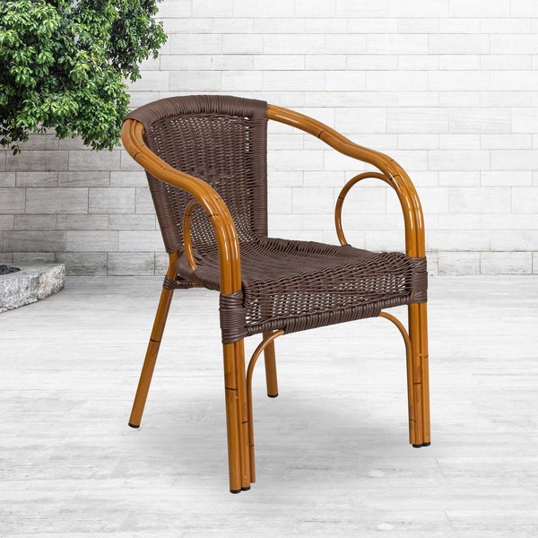 3Pack Dark Brown Rattan Patio Chair with Red Frame