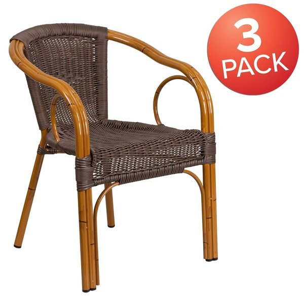 3Pack Dark Brown Rattan Patio Chair with Red Frame
