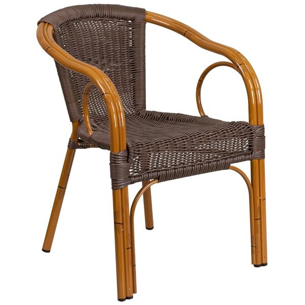 3Pack Dark Brown Rattan Patio Chair with Red Frame