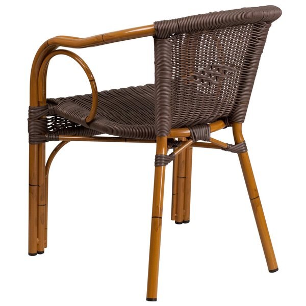 3Pack Dark Brown Rattan Patio Chair with Red Frame