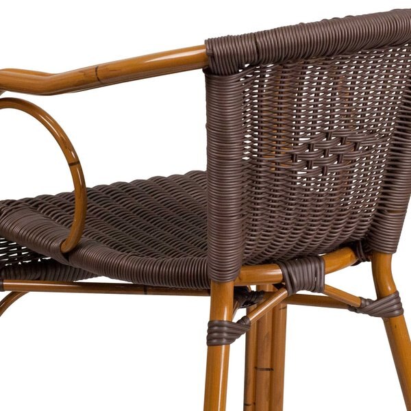 3Pack Dark Brown Rattan Patio Chair with Red Frame